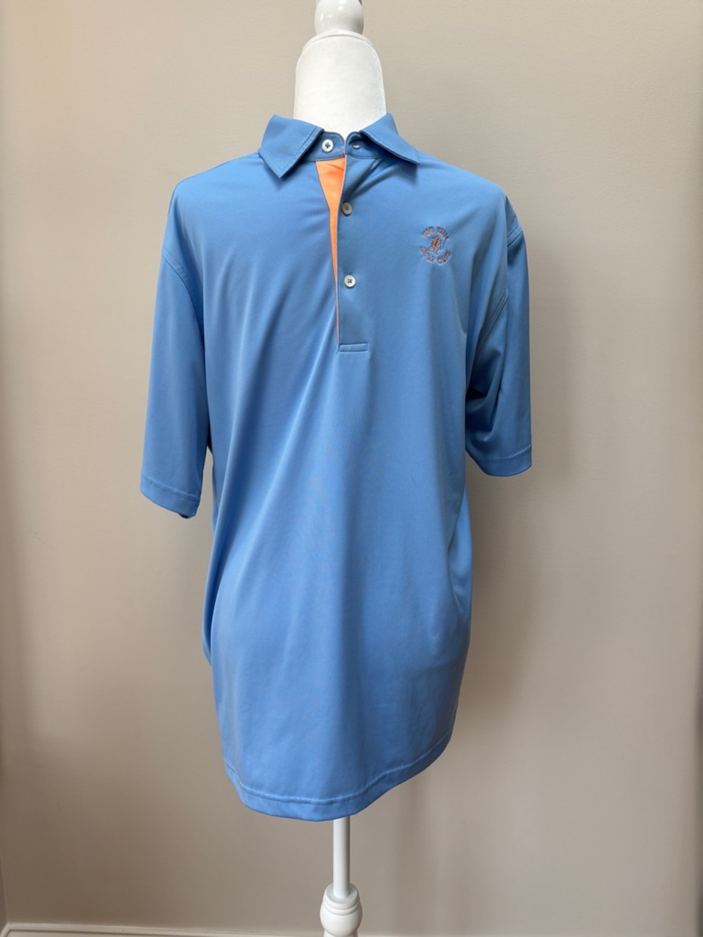 Men’s Golf Polo in Sky Blue with Orange Placket